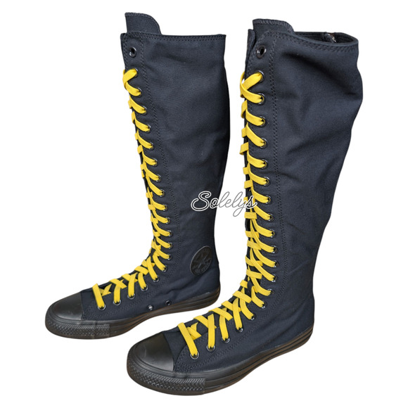 Converse CTAS XXHI Black Yellow Custom Elastic Lace Knee High Sneaker Womens 8.5 - Picture 4 of 10